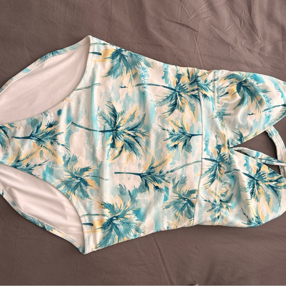 Old Navy Palm-Print One-Piece Swimsuit in Teal and Yellow
